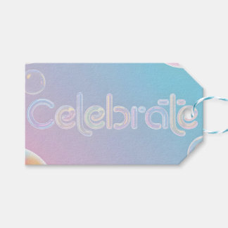 Holographic Celebration: "Celebrate" Typography Gift Tags