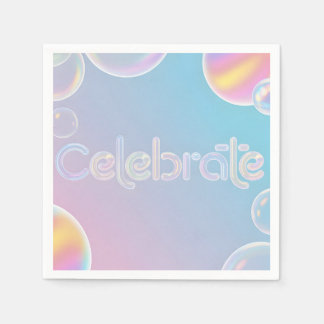 Holographic Celebration: "Celebrate" Typography Napkin