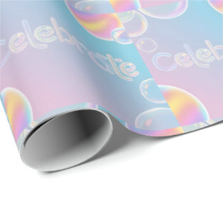 Holographic Celebration: "Celebrate" Typography Wrapping Paper