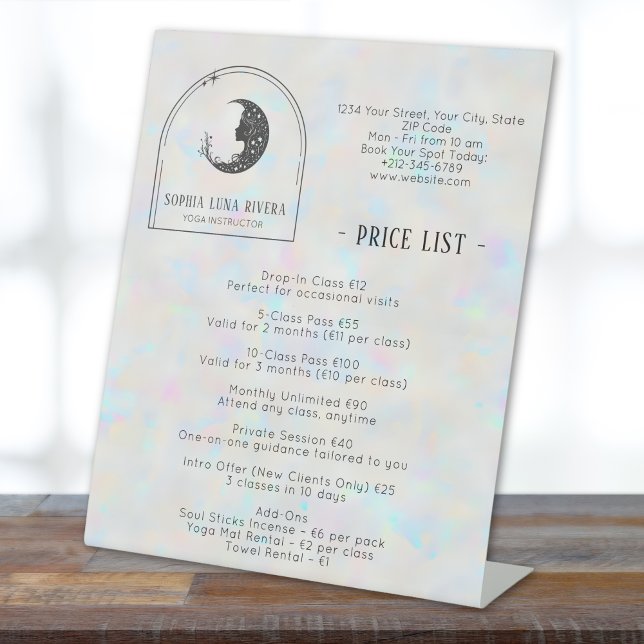 Holographic Celestial Crescent Moon Price List Pedestal Sign (Holographic Celestial Crescent Moon Price List Pedestal Sign)
