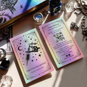 Holographic Celestial Tarot Tattoo artist QR Business Card