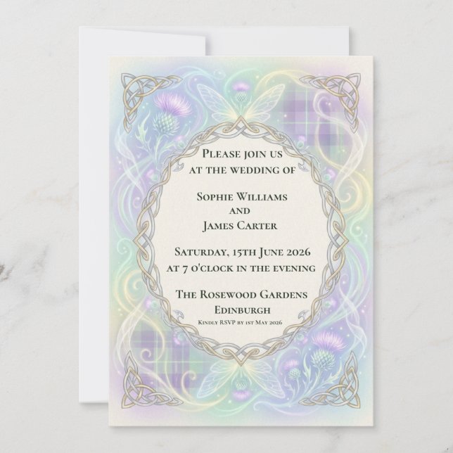 Holographic Celtic Thistle Wedding Invitation (Front)