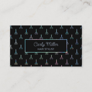 Holographic Chic Scissor Pattern Hair Stylist Business Card