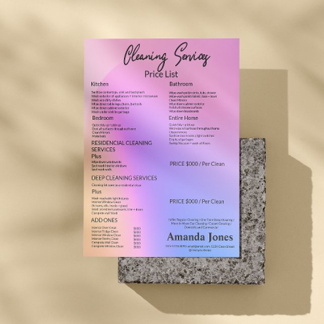Holographic Cleaning Services Price List Menu (Holographic Cleaning Services Price List Menu Flyer)