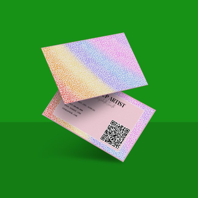 holographic colourful Neon QR Code Makeup Artist Business Card (Creator Uploaded)