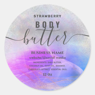 Holographic colourful script body butter label
