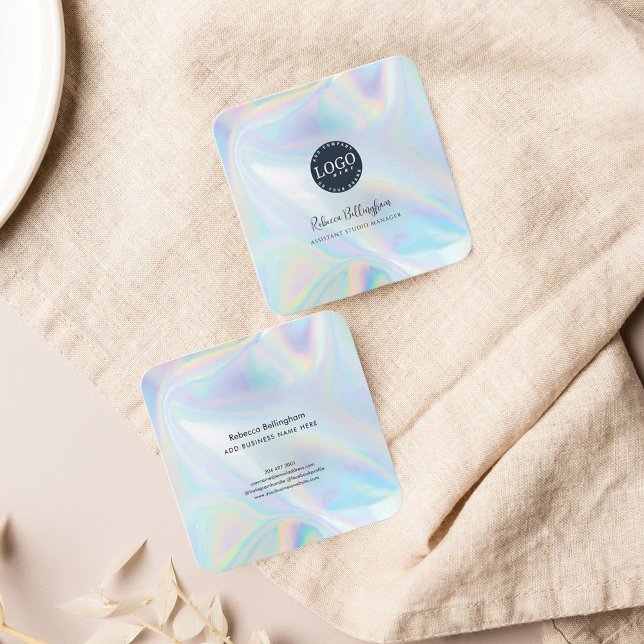 Holographic Company Logo Employee Square Business Card (Corporate Logo Holographic Employee Business Card)