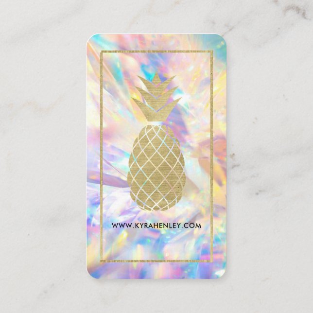 Holographic Crystal Gold Pineapple Simple Modern Business Card (Back)