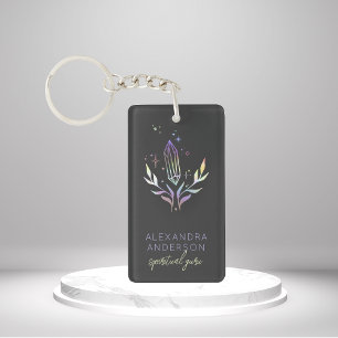 Holographic Crystals Mystic Spiritual Black Key Ring