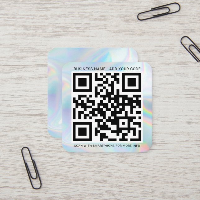 Holographic Custom Logo and QR Code DIY Square Business Card (Front/Back In Situ)