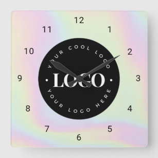 Holographic Custom Logo Business Company Office Square Wall Clock
