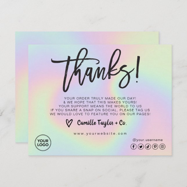 Holographic Custom Logo Package Insert & Customer Thank You Card (Front/Back)