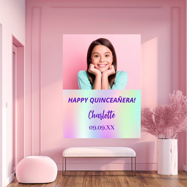 Holographic custom photo Quinceanera party welcome Poster (Creator Uploaded)