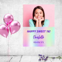 Holographic custom photo Sweet 16 party welcome