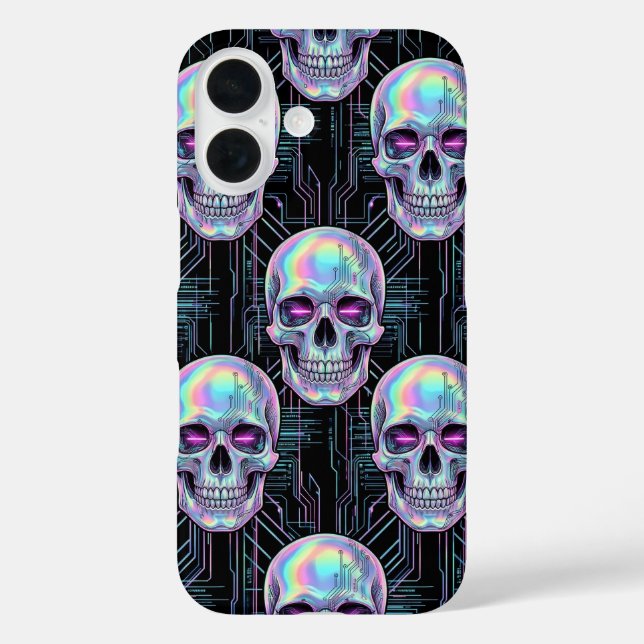 Holographic Cyber Skull Circuit Pattern Phone Case (Back)