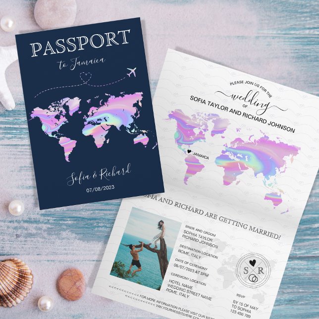 Holographic Destination Wedding Passport World Map Invitation (Creator Uploaded)
