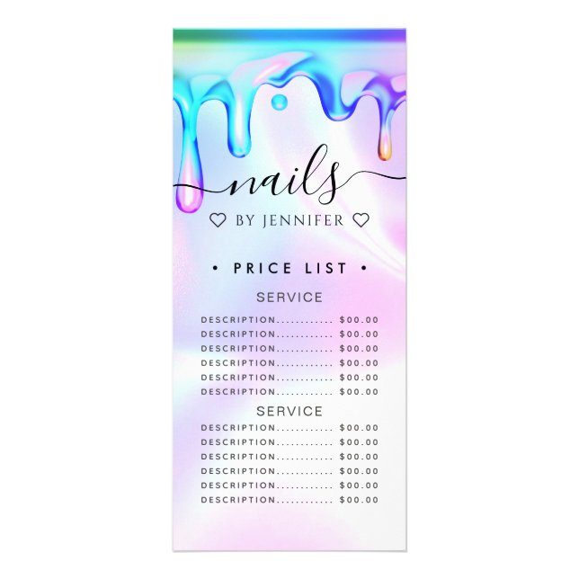 Holographic Drip Nails Price List Service Menu (Front)
