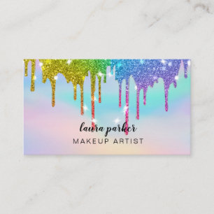Holographic Dripping Glitter Makeup Hair Stylist Business Card