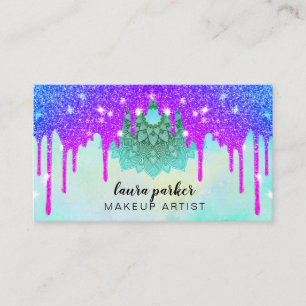 Holographic Dripping Glitter Makeup Hair Stylist Business Card