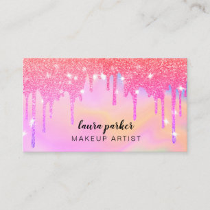 Holographic Dripping Pink Makeup Hair Stylist Business Card