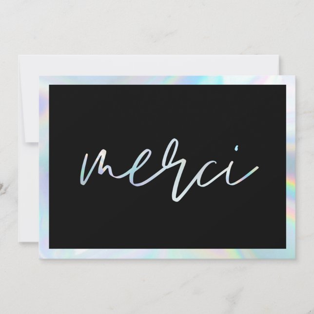Holographic Elegant Merci Custom Thank You Cards (Front)