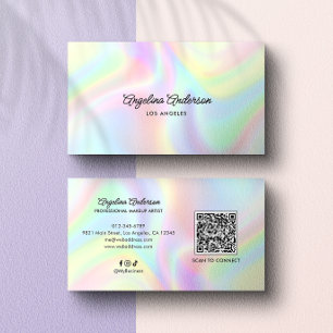 Holographic Elegant Script QR Code Social Media Business Card