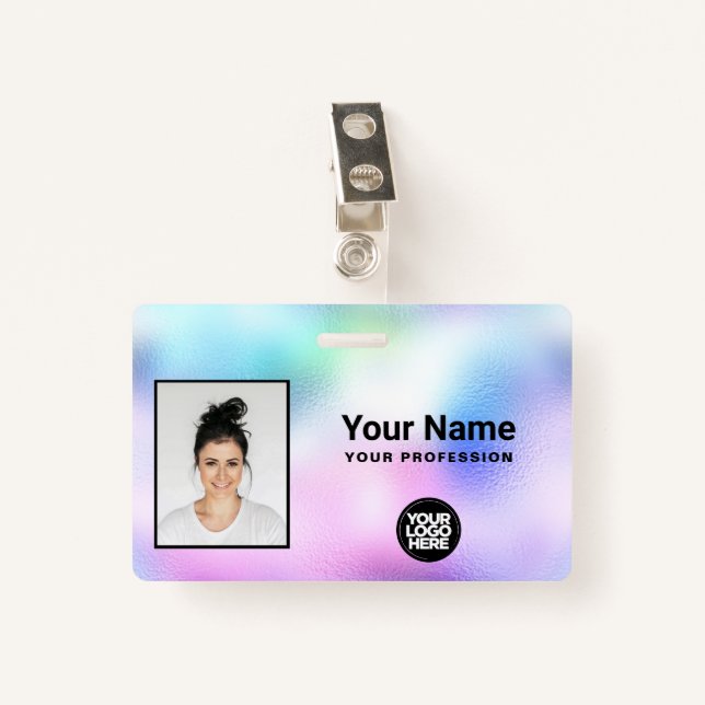 Holographic Employee Photo, Bar Code, Logo, Name ID Badge (Front with Clip)