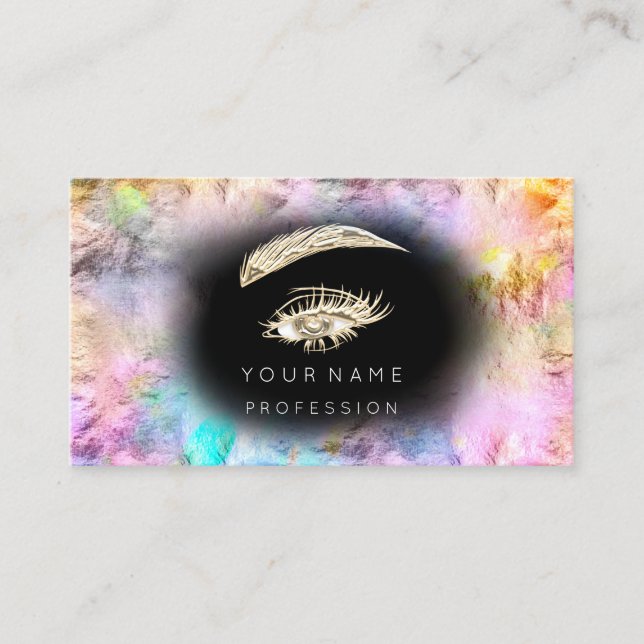 Holographic Eyelash Brow Makeup Logo QR Code Black Business Card (Front)