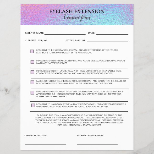 Holographic Eyelash Consent form Flyer (Front)