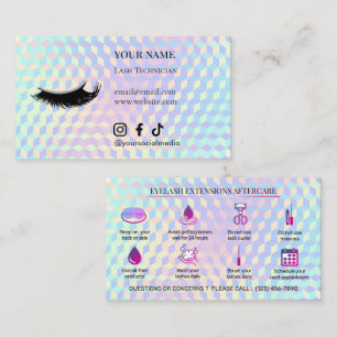 Holographic Eyelash Extensions Lash Aftercare Business Card