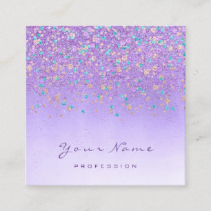 Holographic Eyelash Makeup Purple Confetti Ombre Square Business Card