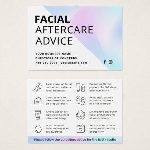 Holographic Facial Aftercare Instruction Card