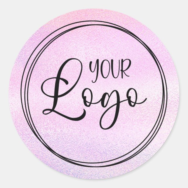 Holographic Faux Pink Foil Logo Classic Round Sticker (Front)