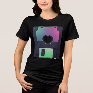 Holographic Floppy Disk Heart Graphic - Retro Y2K Tri-Blend Shirt