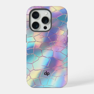 Holographic Foil Background Pattern Monogram iPhone 15 Pro Case