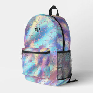 Holographic Foil Background Pattern Monogram Printed Backpack