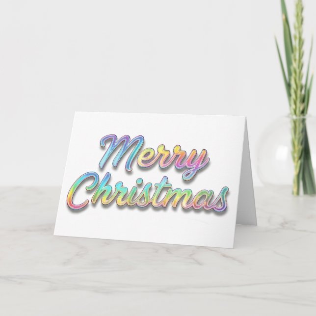 Holographic Foil Script Merry Christmas Holiday Card (Front)