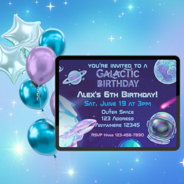 Holographic Galactic Space Birthday Invitation (Creator Uploaded)