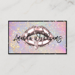 Holographic Glam Glitter Drips Lips Unique Business Card