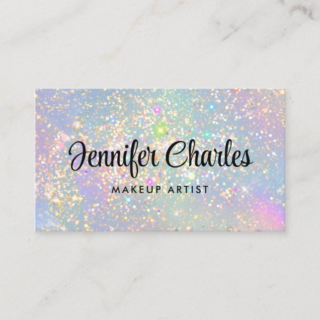 Holographic Glam Glitter Elegant Makeup Artist Business Card (Front)