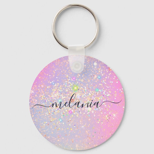 Holographic Glam Glitter Elegant Sparkle Rose Gold Key Ring (Front)