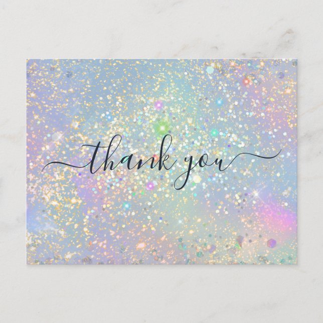 Holographic Glam Glitter Elegant Sparkle Thank You Postcard (Front)
