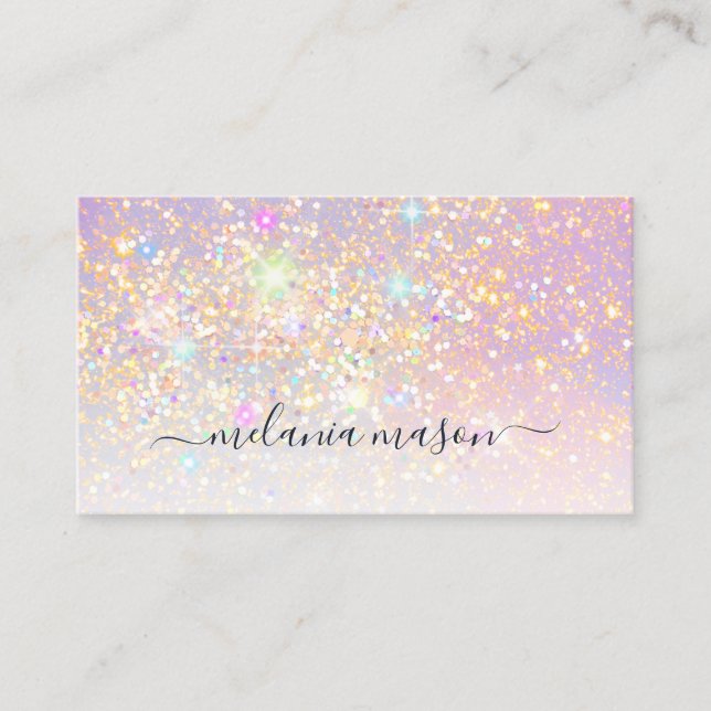 Holographic Glam Glitter Elegant Sparkles Girly Business Card (Front)