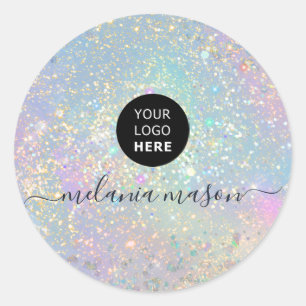 Holographic Glam Glitter Elegant Sparkles Logo Classic Round Sticker