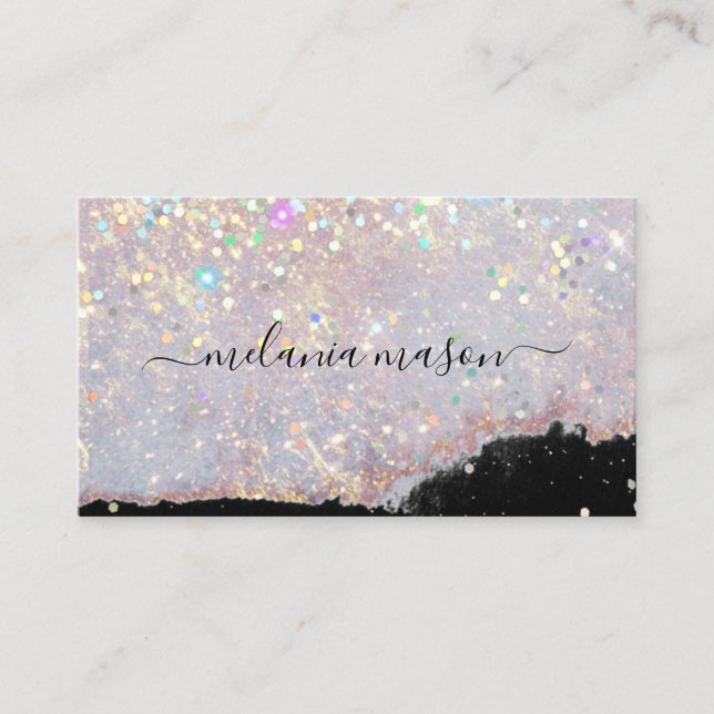 Holographic Glam Glitter Makeup Artist Black Chic Business Card (Front)