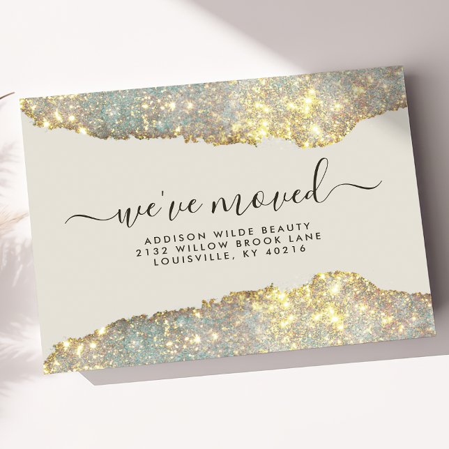 Holographic Glam Glitter Salon Moving Announcement Postcard (Creator Uploaded)