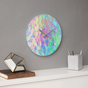 Holographic Glass Pattern, Iridescent Colours Large Clock