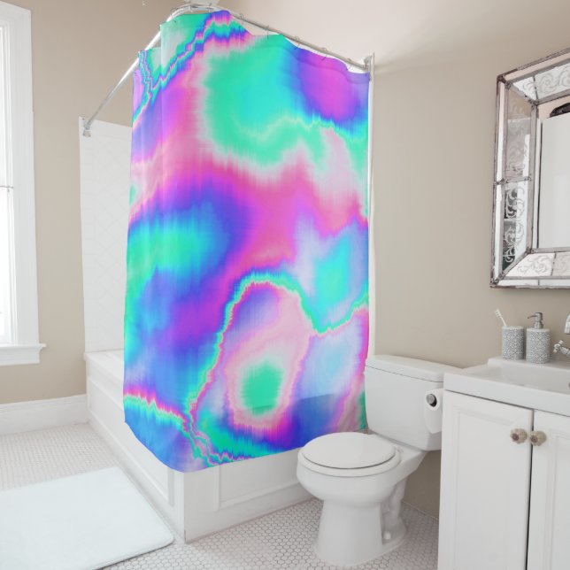 Holographic Glitch Shower Curtain (In Situ)