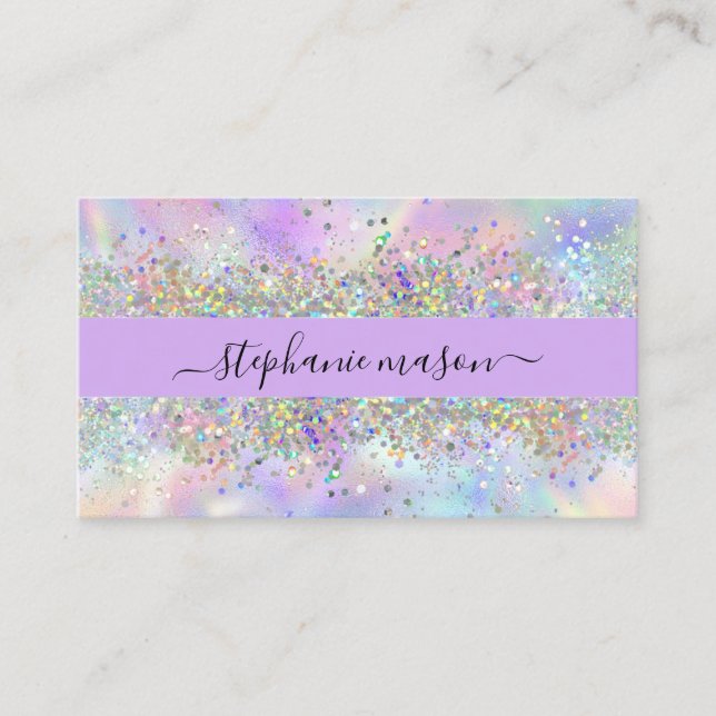 Holographic Glitter Beauty Eye Catching Purple Calling Card (Front)