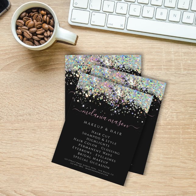 Holographic Glitter Beauty Salon Black Elegant  Flyer (Creator Uploaded)